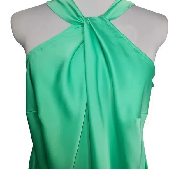 Women Halter Satin‎ Slip Dress Midi Size 2XL Aqua Green Event Cocktail Plus Size - Picture 2 of 9